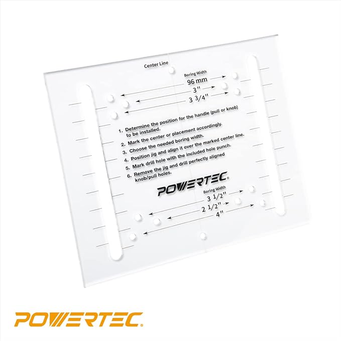 POWERTEC Cabinet Hardware Jig w/Center Punch, Drawer Jig for Installing Pulls, Knobs, Handle on Cabinet and Drawer, Woodworking Tools for Cabinet Handles, Drawer & Cabinet Pulls Installation (71412)