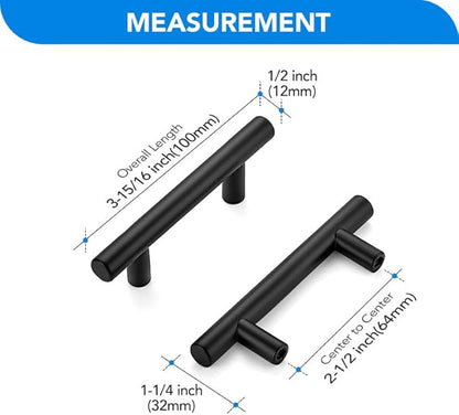 Black Cabinet Handles 2-1/2 Inch Hole Spacing Stainless Steel Drawer Pulls for Cabinets, Dresser, Bathroom 45 Pack