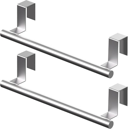 Over Cabinet Towel Bar 9", Kitchen Towel Rack Over Cabinet Door, Stainless Steel Cabinet Door Towel Holder, Dish Towel Holder for Cabinet Door, Silver, 2 Pack