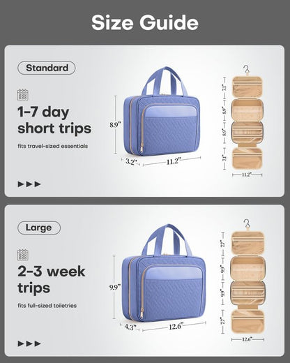 HOTOR Travel Toiletry Bag for Women & Men, Waterproof Makeup Bag with Hanging Hook and Multiple Pockets, Cosmetic Bags for Women, Travel Essentials, 11.2'' x 3.2'' x 8.9'', Aegean-Blue
