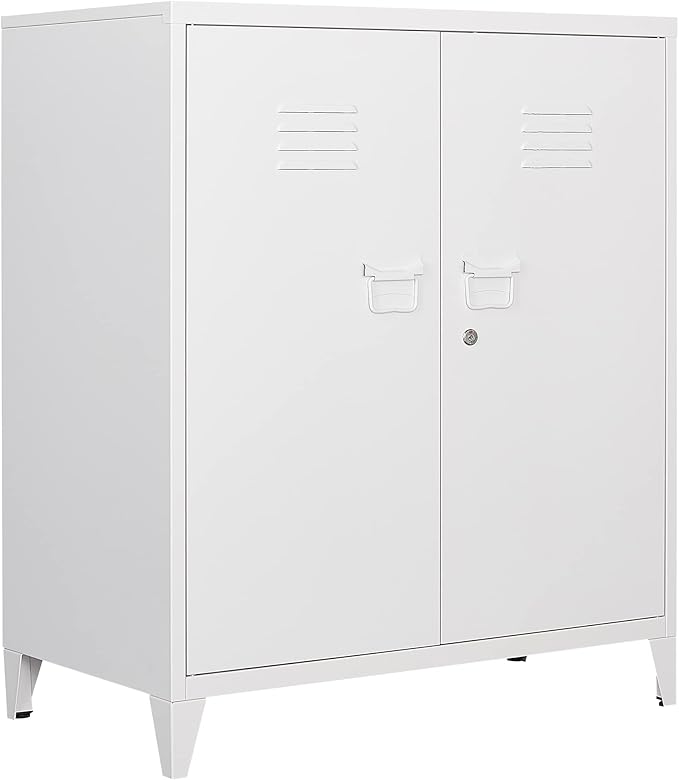 Metal Storage Cabinet with Lock, Locking Cabinets Office Storage Caninet with 2 Doors and Shelves, Lockable Steel Locker Floor Caninets Cupboard, Small Sideboard Buffet Cabnet for Home Office