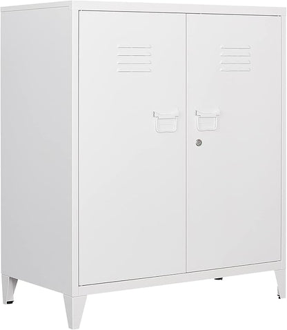 Metal Storage Cabinet with Lock, Locking Cabinets Office Storage Caninet with 2 Doors and Shelves, Lockable Steel Locker Floor Caninets Cupboard, Small Sideboard Buffet Cabnet for Home Office