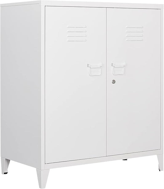 Metal Storage Cabinet with Lock, Locking Cabinets Office Storage Caninet with 2 Doors and Shelves, Lockable Steel Locker Floor Caninets Cupboard, Small Sideboard Buffet Cabnet for Home Office