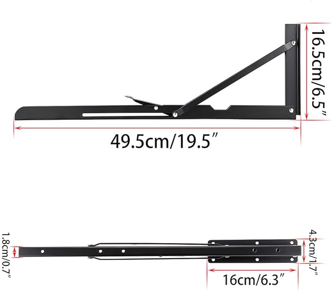 Sumnacon 2 Pcs 20 Inch Sturdy Folding Shelf Brackets - Heavy Duty Triangle Table Bench Folding Shelf Brackets, Wall Mounted Metal Folding Shelf Hinge, Black