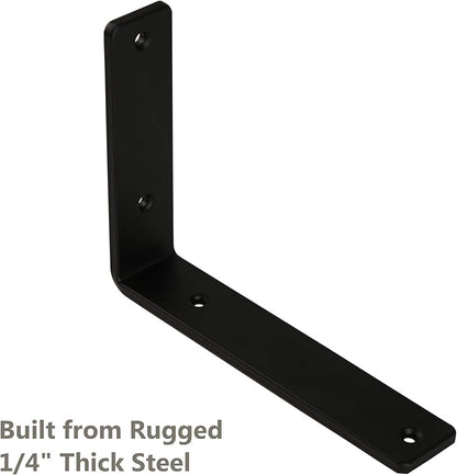 6-Pack 4 Inch Heavy Duty Shelf Brackets, Premium Floating L Bracket for Wall, Kitchen, Mantel Shelves Support | Quarter Inch (1/4") Thick | Black Powder Coated Steel