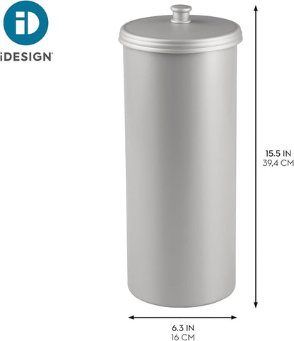 iDesign Freestanding Bathroom Toilet Paper Storage Holder with Lid for 3 Extra Rolls, 2-Pack, Silver