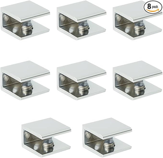 SAYAYO Glass Shelf Brackets Stainless Steel, Adjustable Railing Holder for 6-12 mm Wood/Glass Shelves, Heavy Duty Wall Mount Clamps Clip Support Hardware Replacement Parts Polished Chrome, 8Pcs