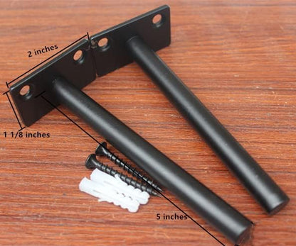 4 Pcs 5" Black Solid Steel Floating Shelf Bracket Blind Shelf Supports - Hidden Brackets for Floating Wood Shelves - Concealed Blind Shelf Support – Screws and Wall Plugs Included