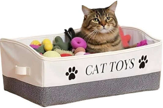 Large Cat Toy Storage Bin Sturdy and Foldable Toy Basket