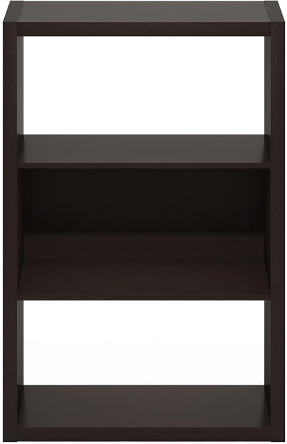 Furinno Viola Book Shelf, 3-Tier Bookshelf, Extra Thick Frame Bookcase with Open Shelf, Open Back Design, 11.3" x 23.2" x 35.9", for Living Room, Bedroom, Home Office, Black Dark Oak