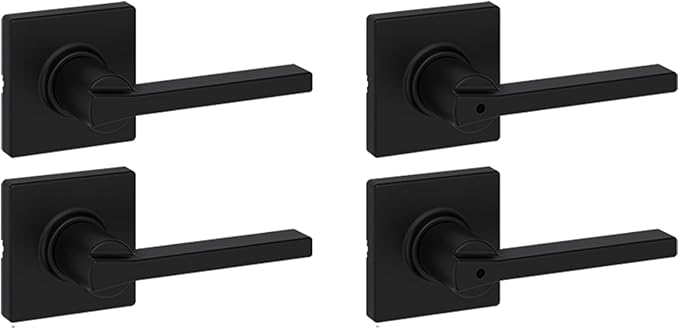 Kwikset Casey Hallway Passage and Bed/Bath Privacy Door Handle 4 Pack, 2 Passage Levers and 2 Privacy Levers, Matte Black Reversible Interior Handles, with Microban