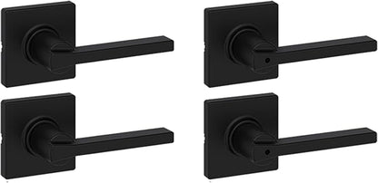 Kwikset Casey Hallway Passage and Bed/Bath Privacy Door Handle 4 Pack, 2 Passage Levers and 2 Privacy Levers, Matte Black Reversible Interior Handles, with Microban