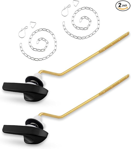 2 Pack Universal Black Toilet Handle Replacement Kit, Side/Angle Mount Toilet Flush Handle Compatible with Kohler K-GP30324-CP/TOTO/American Standard, Stainless Steel Flapper Chain