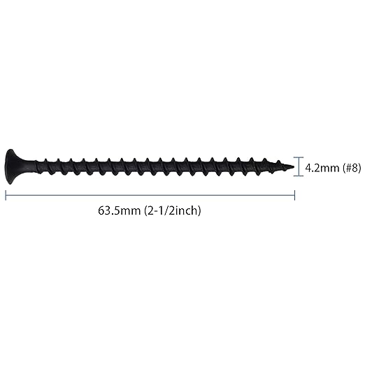 85pcs #8 × 2-1/2 inch High Hardness Drywall Screws, Black, Coarse Thread, Phillips Drive, Bugle Head, Black Wood Screws, Wood and More