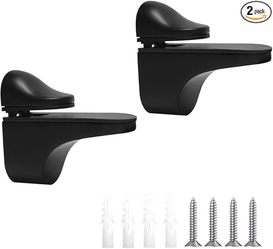 Adjustable Wood/Glass Shelf Bracket Wall Mount, Black , 2 Pack