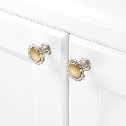 KOOFIZO 10 Pack Gold and Nickel Kitchen Cabinet Knobs Brushed Gold and Silver Drawer Knobs 1960 Round Single Hole Cabinet Pulls for Cabinets Drawers Dresser Cupboard Bedroom Bathroom