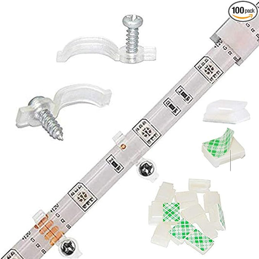 100 Pack Strip Light Mounting Brackets,Fixing Clips,One-Side Fixing,100 Screws Included (Combination package)