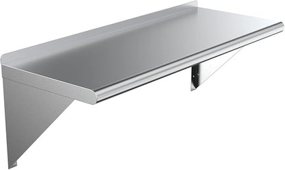 NSF Certified 18 Gauge Heavy Duty Stainless Steel Wall Shelf with Brackets for Kitchens, Utility Rooms, Storage, Offices & Home (48"x14")