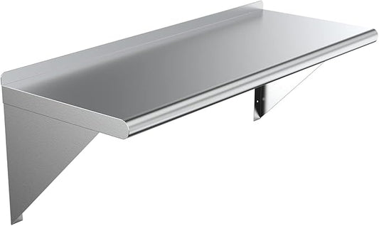 NSF Certified 18 Gauge Heavy Duty Stainless Steel Wall Shelf with Brackets for Kitchens, Utility Rooms, Storage, Offices & Home (48"x14")