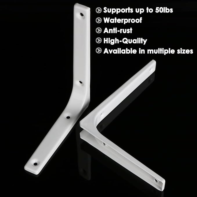 SAYAYO Wall Shelf Brackets White, 6 x 5 Inch Iron Metal Shelf Brackets L Shaped Corner Support Brackets for DIY Floating Shelf, 4 PCS