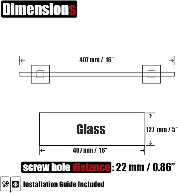 JQK Bathroom Glass Shelf Black, Tempered Glass Shower Storage 16 by 5 inches, 304 Stainless Steel Matte Black Wall Mount, TGS201L16-PB
