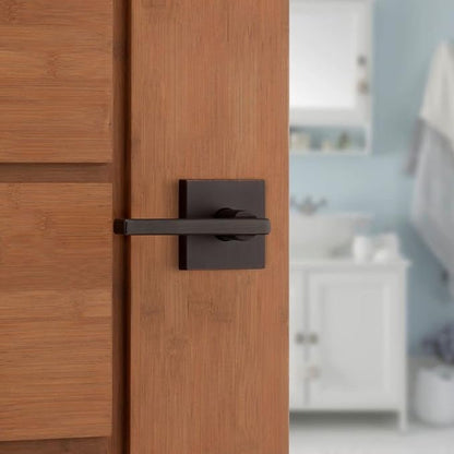 Kwikset Halifax Interior Privacy Door Handle with Lock, Door Lever For Bathroom and Bedroom, Venetian Bronze Reversible Keyless Push Button Lock Door Lever, with Microban Protection, Square Rose