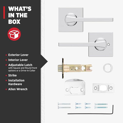 Kwikset Casey Hallway Passage and Bed/Bath Privacy Door Handle 6 Pack, 3 Passage Levers and 3 Privacy Levers, Polished Chrome Reversible Interior Handles