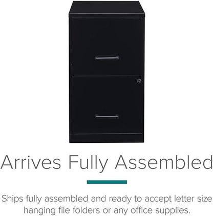 Pemberly Row 2 Drawers 24.5" Vertical Black Metal Filing Cabinet Lockable Pre-Assembled Stationary Letter Size for Home, Office