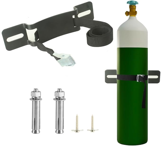 Cylinder Wall Mounted Bracket，Gas Cylinder Holder Wall-Mounted Bracket Propane Tank Bracket with Screws and Safety Belt (Black 1)