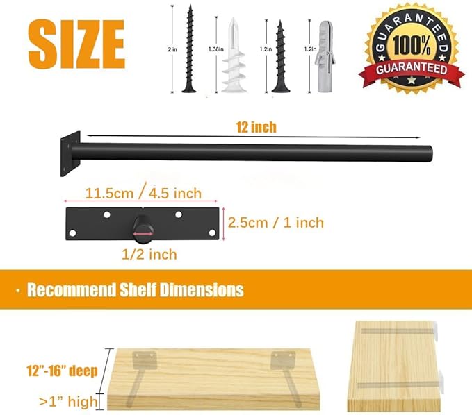 Floating Shelf Brackets, 12 inch Hidden Shelf Brackets Heavy Duty Blind Shelf Support, 200LBS Load Capacity, 6 Pack Floating Shelf Hardware for DIY Wood Wall Floating Shelves