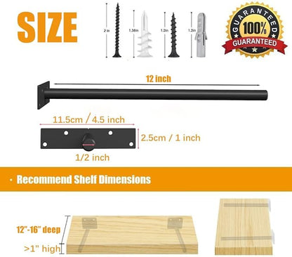 Floating Shelf Brackets, 12 inch Hidden Shelf Brackets Heavy Duty Blind Shelf Support, 200LBS Load Capacity, 6 Pack Floating Shelf Hardware for DIY Wood Wall Floating Shelves