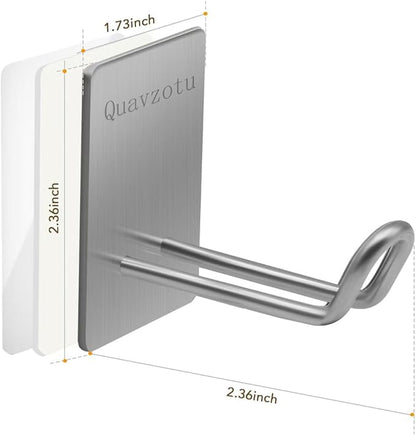 Adhesive Hooks,Stainless Steel Towel Hook,Sticky Hanger for Kitchen and Door,Bathroom Wall Hooks for Hanging Towel Robe Hat Coat Key by Quavzotu, 4Packs(Silver)