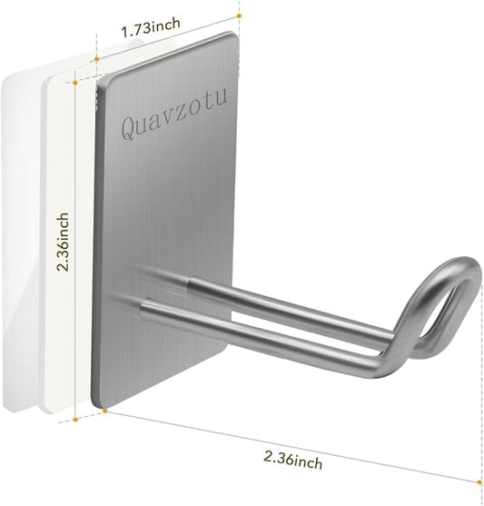 Adhesive Hooks,Stainless Steel Towel Hook,Sticky Hanger for Kitchen and Door,Bathroom Wall Hooks for Hanging Towel Robe Hat Coat Key by Quavzotu, 4Packs(Silver)