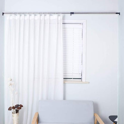 BAOYOUNI Adjustable Shower Window Curtain Tension Rod Oval Head Decorative Straight Closet Wardrobe Rail Pole Bar Clothes Hanger for Bathroom Kitchen Balcony, Grey, 43.11-64.17 Inches