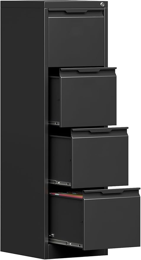 4 Drawer File Cabinet, Tall Vertical Filing Cabinets for Home Office, Locking Metal File Cabinet for Letter/Legal/A4/F4 Size, Assemble Required