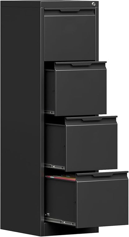 4 Drawer File Cabinet, Tall Vertical Filing Cabinets for Home Office, Locking Metal File Cabinet for Letter/Legal/A4/F4 Size, Assemble Required