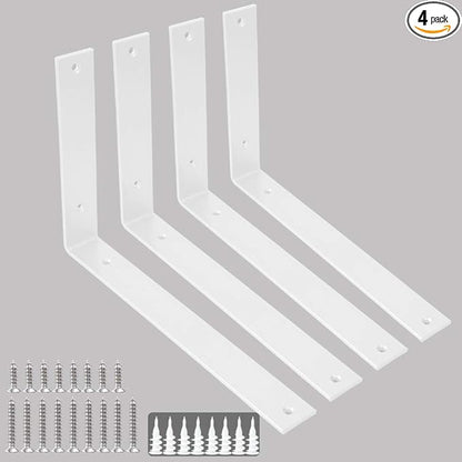 Shelf Brackets 12 Inch Wall L Brackets 4PCS Heavy Duty for Shelves Metal White Rustic Industrial Brackets for DIY Opening Shelves Project Hardware Included
