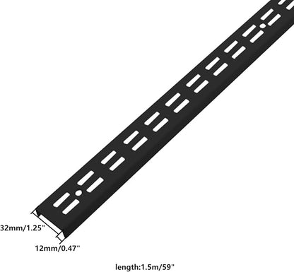 Shelving Track,ULIFESTAR Dual Trak Adjustable Wood Shelf Bracket,2PCS Direct Mount Into Fasttrack Garage Rail,Garage Organization System (32*12*1500mm/1.25*0.47*59" Double Row Black)