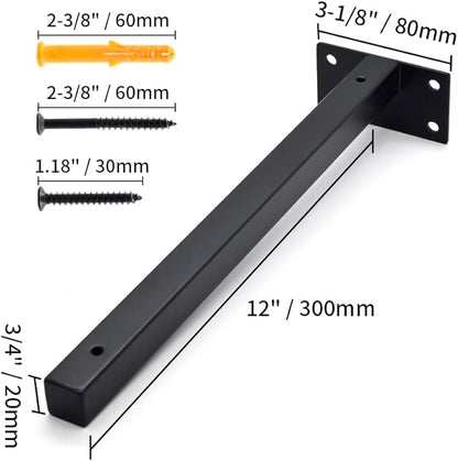 12 Inch Floating Shelf Brackets Heavy Duty, Square Shelving Brackets, Metal Floating Shelf Supports, Black Wall Mount Brackets 4 Pack