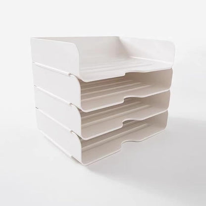 4 Tier Desk Organizer, Stackable Paper Tray Organizer for Document, Letter, A4 File Paper, Desk Accessories, Notes, Pens (White, 4 Pack)