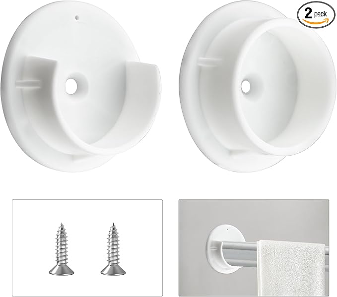 HOME MASTER HARDWARE Plastic Closet Pole Socket,1-3/8'' Closet Rod Holders,White U-Shaped Open Type Socket Bracket,Shower Curtain Rod Pole End Supports Sockets Flange,1 Set