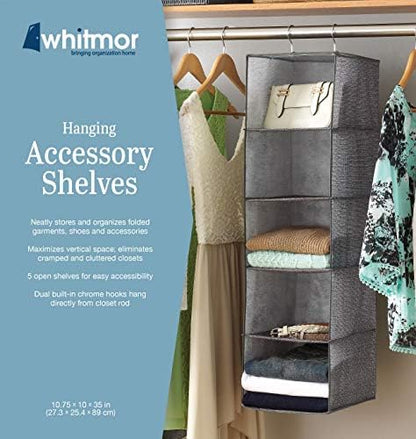 Whitmor Hanging Accessory Shelves 5 Open Sweater Shelves Crosshatch Gray
