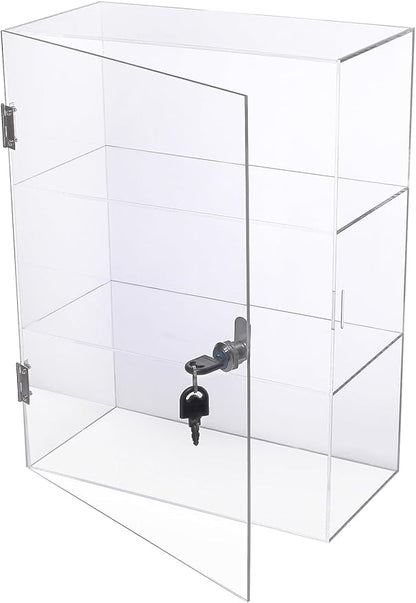 DuvinDD Acrylic Display Case with Lock, Countertop Locking Display Cabinet with Shelves and Door, Clear Acrylic Storage Cabinet Collectibles Showcase, Safe Organizer for Home Office 11.8x5.9x15.7inch