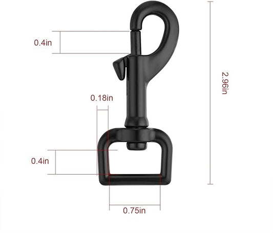 Swivel Eye Bolt Snap Hooks - Black Heavy Duty Dog Leash Clips & Clasp - 3/4" 4pcs