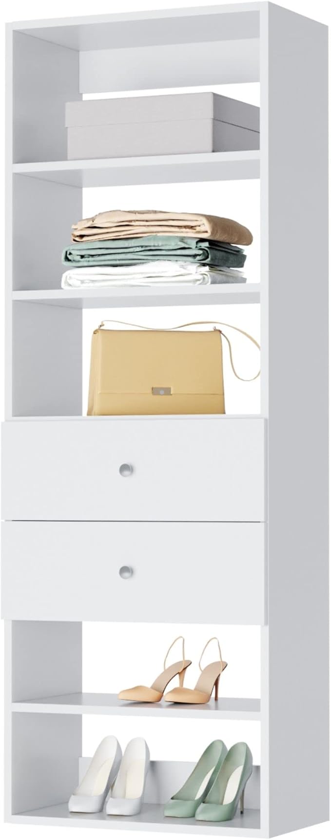 MC Modular Closets Closet Shelves Tower - Modular Closet System with 2 Drawers - Corner Closet System - Closet Organizers and Storage Shelves (White, 25.5 Inches Wide)