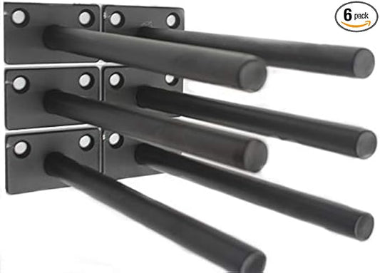 6 Pcs 8" Black Solid Steel Floating Shelf Bracket Blind Shelf Supports - Hidden Brackets for Floating Wood Shelves - Concealed Blind Shelf Support – Screws and Wall Plugs Included