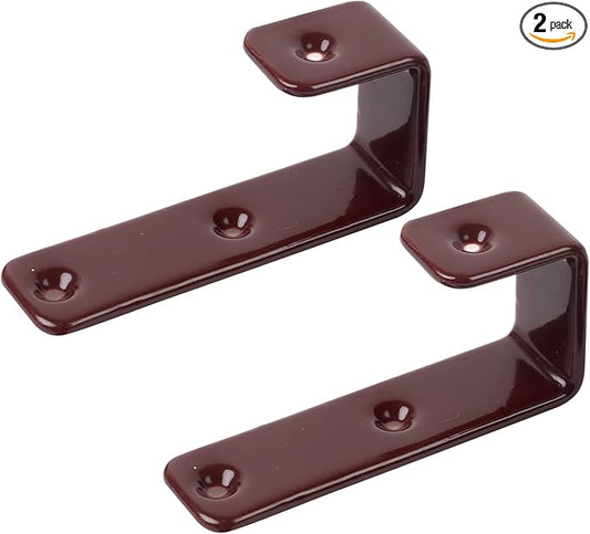 2 Pack Bunk Bed Ladder Hooks, Inside Width 1 inches Brown PVC Coated Kids Bunk Bed J Brackets, Metal Utility Hook Camper/Rv Library Ladder Hardware with 2 Size Screws (Brown)