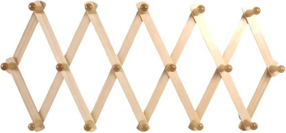 AMAPON Accordion Style Expandable Wall Wooden Coat Rack 16 Hooks (Pegs) Hang Hats Jackets Coffee Mug Purses Necklaces Towels Cap Leash Scarves Data Line Kitchenware