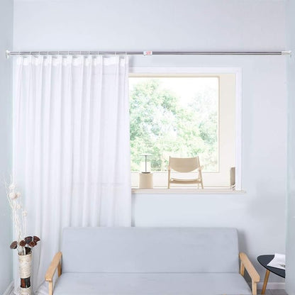BAOYOUNI Adjustable Shower Window Curtain Tension Rod Oval Head Decorative Straight Closet Wardrobe Rail Pole Bar Clothes Hanger for Bathroom Kitchen Balcony, Ivory, 43.11-64.17 Inches