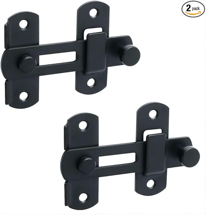 Alise 2Pcs Flip Latch Gate Latches, 4 inch Safety Door Lock for Barn Wood Fence Sliding French Doors,Heavy Duty SUS304 Stainless Steel Gate Hardware Matte Black MS9500B-2P